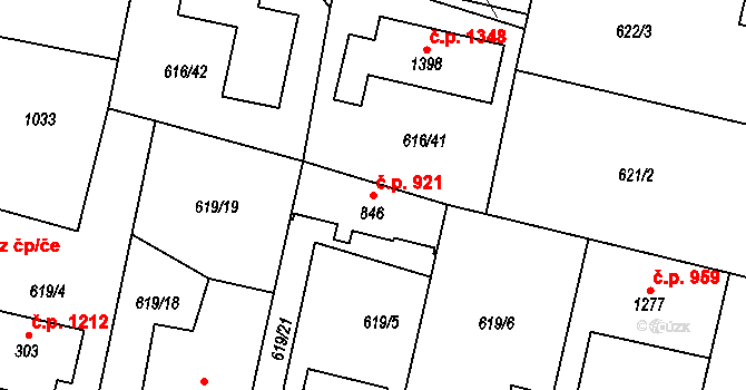Kyjov 921 na parcele st. 846 v KÚ Nětčice u Kyjova, Katastrální mapa