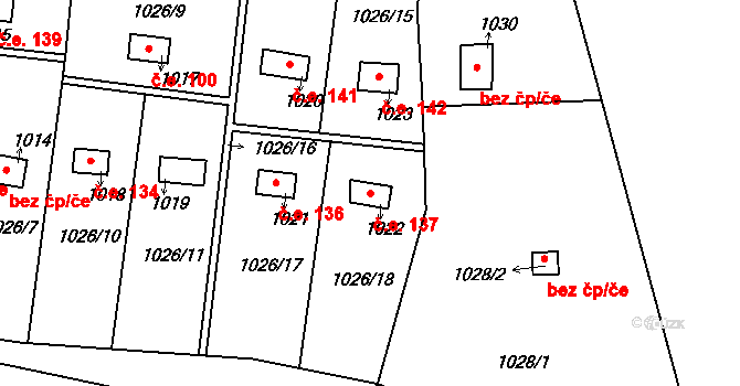 Želechovice nad Dřevnicí 137 na parcele st. 1022 v KÚ Želechovice nad Dřevnicí, Katastrální mapa