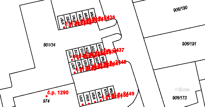 Malenovice 2437, Zlín na parcele st. 977/6 v KÚ Malenovice u Zlína, Katastrální mapa