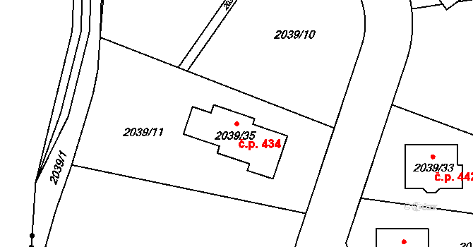 Březnice 434 na parcele st. 2039/35 v KÚ Březnice u Zlína, Katastrální mapa