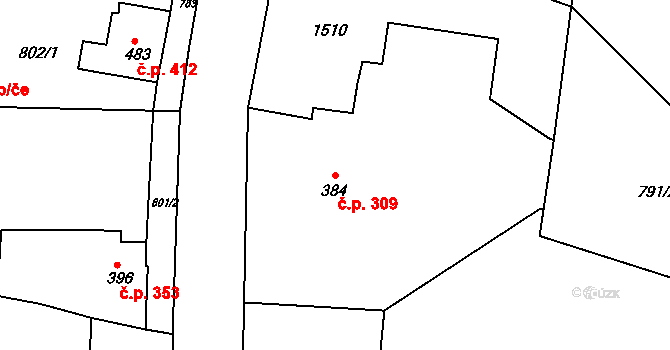 Plesná 309 na parcele st. 384 v KÚ Plesná, Katastrální mapa
