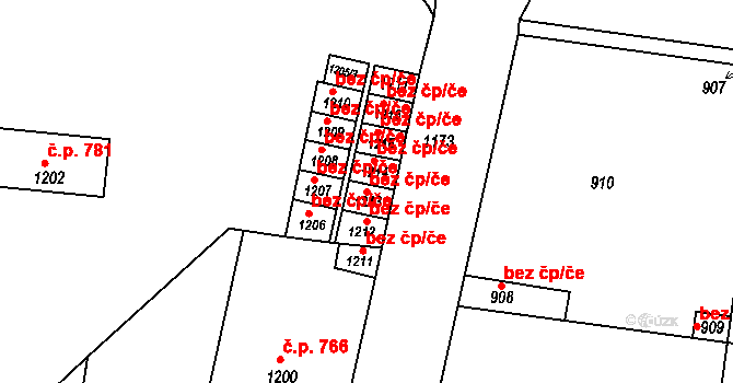 Kladno 38597179 na parcele st. 1213 v KÚ Motyčín, Katastrální mapa