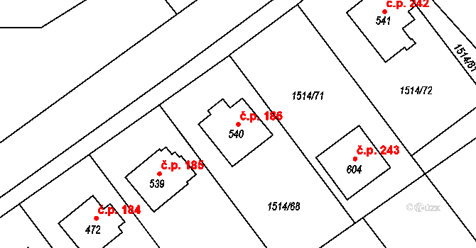 Pozlovice 186 na parcele st. 540 v KÚ Pozlovice, Katastrální mapa