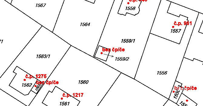 Děčín 40679179 na parcele st. 1559/2 v KÚ Podmokly, Katastrální mapa