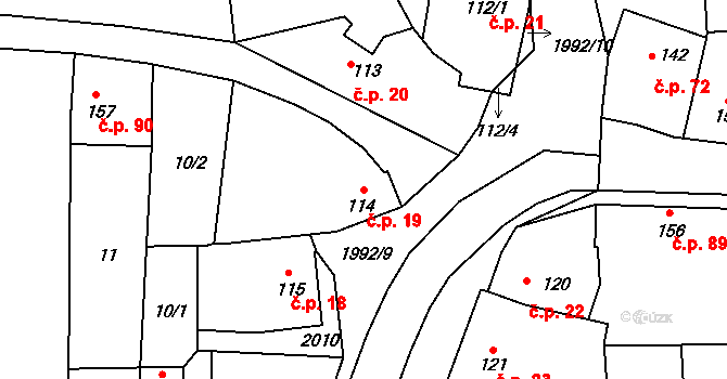 Louky 19, Zlín na parcele st. 114 v KÚ Louky nad Dřevnicí, Katastrální mapa