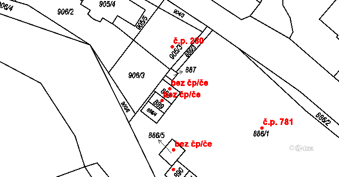 Buchlovice 41611179 na parcele st. 888 v KÚ Buchlovice, Katastrální mapa