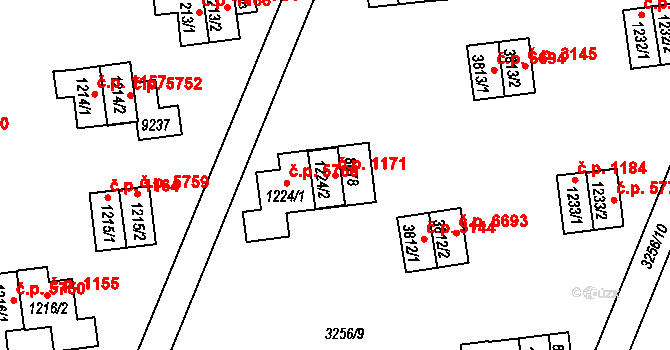 Zlín 1171 na parcele st. 1224/2 v KÚ Zlín, Katastrální mapa