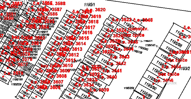 Prostřední Suchá 3627, Havířov na parcele st. 1195/67 v KÚ Prostřední Suchá, Katastrální mapa
