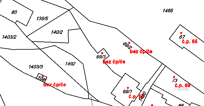 Cebiv 44041179 na parcele st. 69/3 v KÚ Cebiv, Katastrální mapa