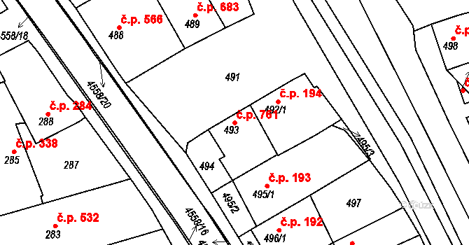 Vlčnov 761 na parcele st. 493 v KÚ Vlčnov, Katastrální mapa