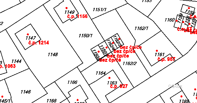Děčín 47096179 na parcele st. 1150/2 v KÚ Děčín, Katastrální mapa