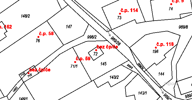 Ruda nad Moravou 47154179 na parcele st. 72 v KÚ Hostice, Katastrální mapa