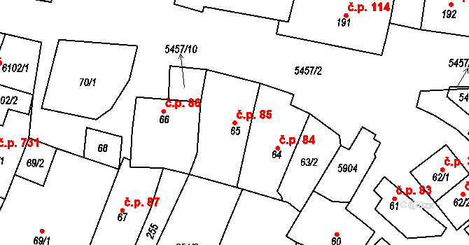 Polešovice 85 na parcele st. 65 v KÚ Polešovice, Katastrální mapa