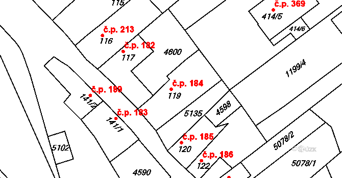 Boršice 184 na parcele st. 119 v KÚ Boršice u Buchlovic, Katastrální mapa
