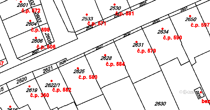 Nivnice 584 na parcele st. 2628 v KÚ Nivnice, Katastrální mapa