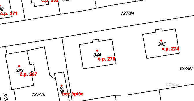Chudenice 276 na parcele st. 344 v KÚ Chudenice, Katastrální mapa