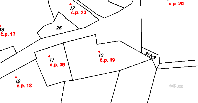 Miskolezy 19, Chvalkovice na parcele st. 10 v KÚ Miskolezy, Katastrální mapa
