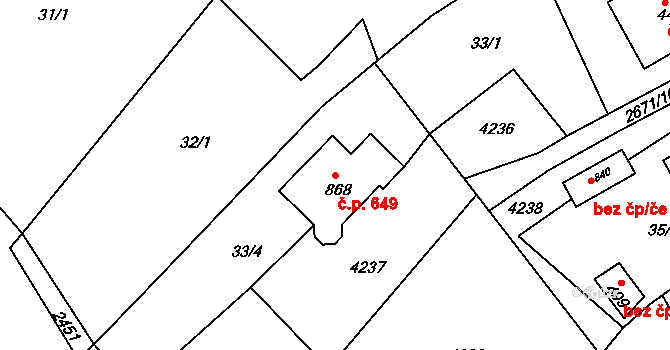 Černilov 649 na parcele st. 868 v KÚ Černilov, Katastrální mapa