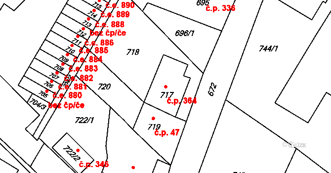 Kopřivnice 364 na parcele st. 717 v KÚ Kopřivnice, Katastrální mapa