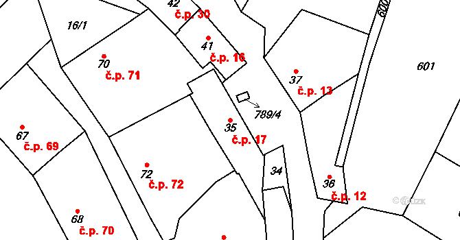 Lašovice 17 na parcele st. 35 v KÚ Lašovice, Katastrální mapa
