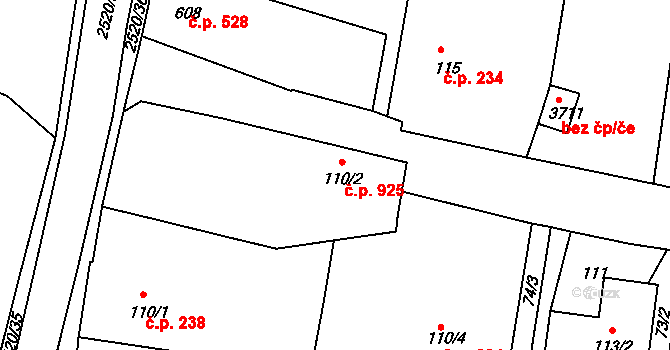 Humpolec 925 na parcele st. 110/2 v KÚ Humpolec, Katastrální mapa