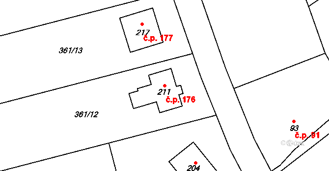 Vranová 176 na parcele st. 211 v KÚ Vranová u Letovic, Katastrální mapa
