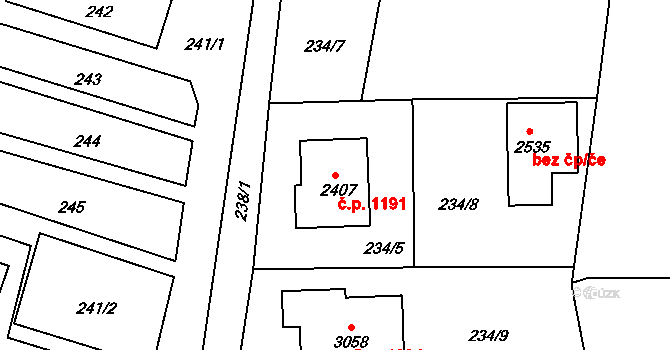 Vodňany II 1191, Vodňany na parcele st. 2407 v KÚ Vodňany, Katastrální mapa