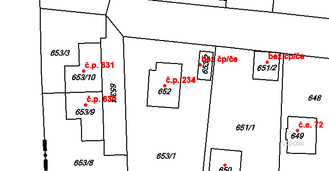 Senec 234, Zruč-Senec na parcele st. 652 v KÚ Senec u Plzně, Katastrální mapa