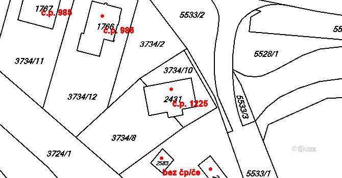 Vizovice 1225 na parcele st. 2431 v KÚ Vizovice, Katastrální mapa