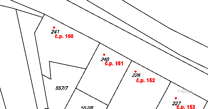 Telce 151, Peruc na parcele st. 240 v KÚ Telce, Katastrální mapa