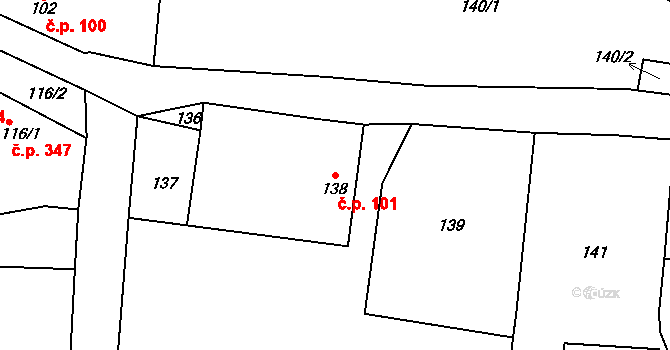 Trmice 101 na parcele st. 138 v KÚ Trmice, Katastrální mapa