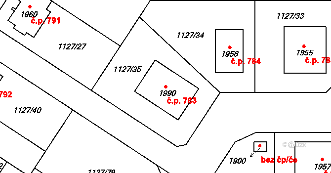 Holýšov 783 na parcele st. 1990 v KÚ Holýšov, Katastrální mapa