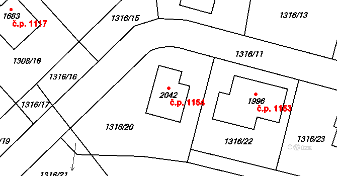 Polná 1154 na parcele st. 2042 v KÚ Polná, Katastrální mapa