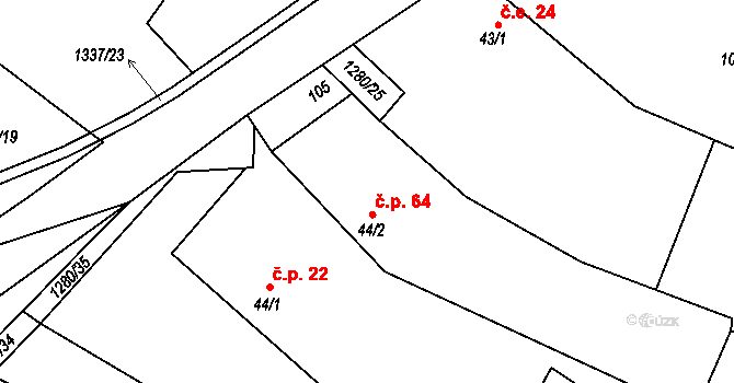 Vepříkov 64 na parcele st. 44/2 v KÚ Vepříkov, Katastrální mapa