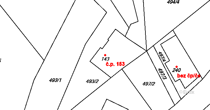 Horní Kostelec 153, Červený Kostelec na parcele st. 143 v KÚ Horní Kostelec, Katastrální mapa