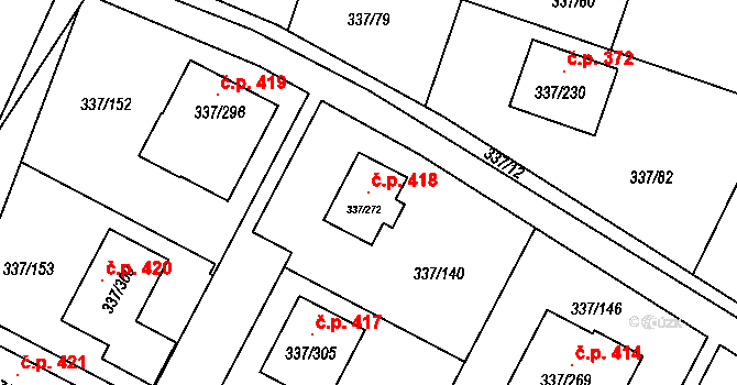 Levín 418, Králův Dvůr na parcele st. 337/272 v KÚ Levín u Berouna, Katastrální mapa