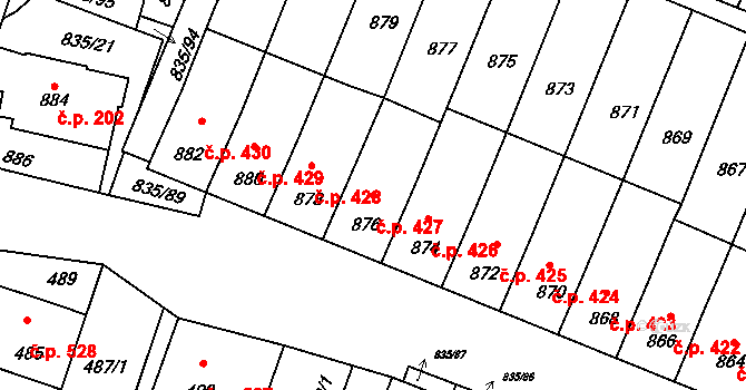 Drnholec 427 na parcele st. 876 v KÚ Drnholec, Katastrální mapa
