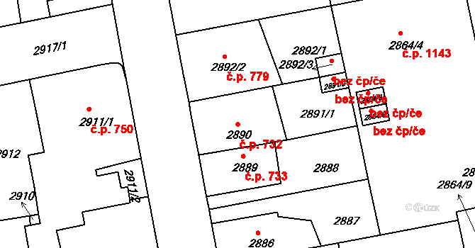 Holešov 732 na parcele st. 2890 v KÚ Holešov, Katastrální mapa