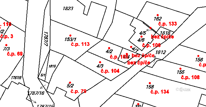 Bohutice 105 na parcele st. 4/2 v KÚ Bohutice, Katastrální mapa