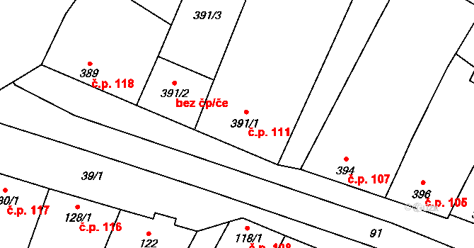 Šanov 111 na parcele st. 391/1 v KÚ Šanov nad Jevišovkou, Katastrální mapa