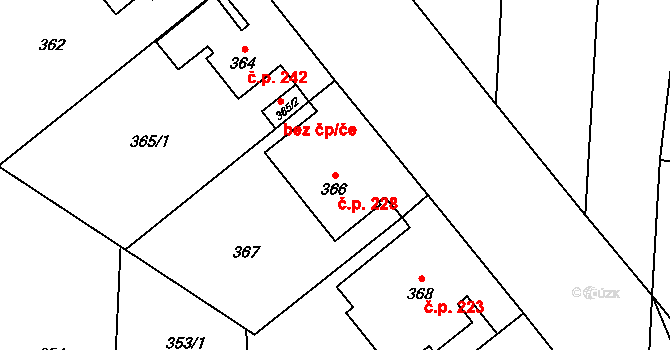 Přerov VI-Újezdec 228, Přerov na parcele st. 366 v KÚ Újezdec u Přerova, Katastrální mapa