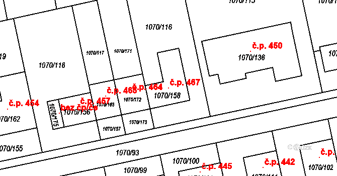 Grygov 467 na parcele st. 1070/158 v KÚ Grygov, Katastrální mapa