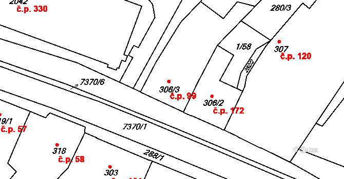 Telč-Podolí 99, Telč na parcele st. 306/3 v KÚ Telč, Katastrální mapa