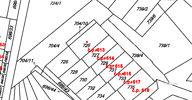 Arnultovice 614, Nový Bor na parcele st. 727 v KÚ Arnultovice u Nového Boru, Katastrální mapa