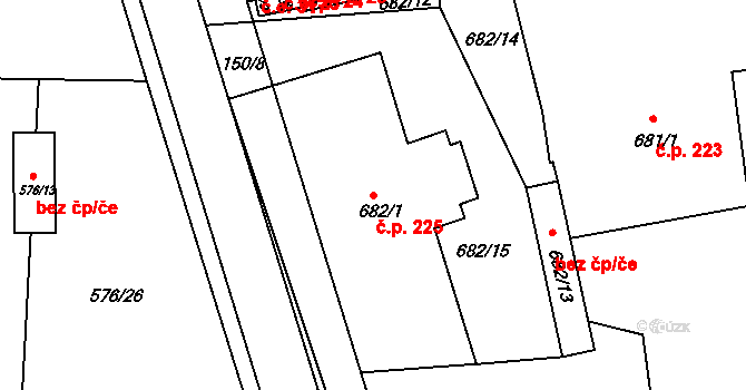 Hrušovany u Brna 225 na parcele st. 682/1 v KÚ Hrušovany u Brna, Katastrální mapa
