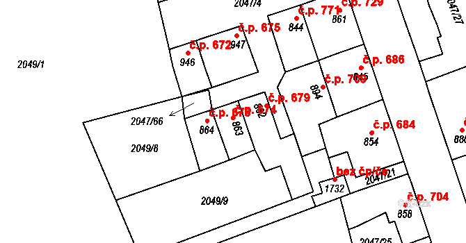 Polná 674 na parcele st. 863 v KÚ Polná, Katastrální mapa