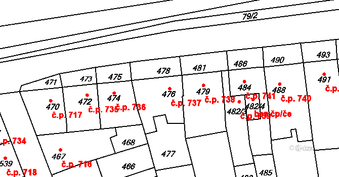 Dubí 737, Kladno na parcele st. 476 v KÚ Dubí u Kladna, Katastrální mapa