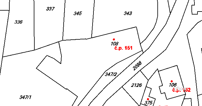 Janov 151 na parcele st. 108 v KÚ Janov u Krnova, Katastrální mapa