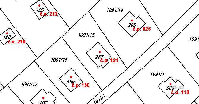 Měřín 121, Rabyně na parcele st. 237 v KÚ Blaženice, Katastrální mapa