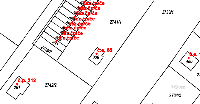 Ondřejov 65 na parcele st. 306 v KÚ Ondřejov u Prahy, Katastrální mapa